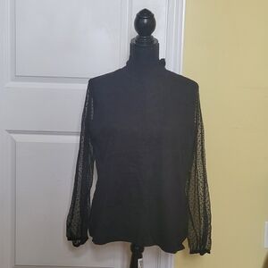 Anne Klein sweater sheer long sleeves black dots goth whimsigoth mock turtleneck